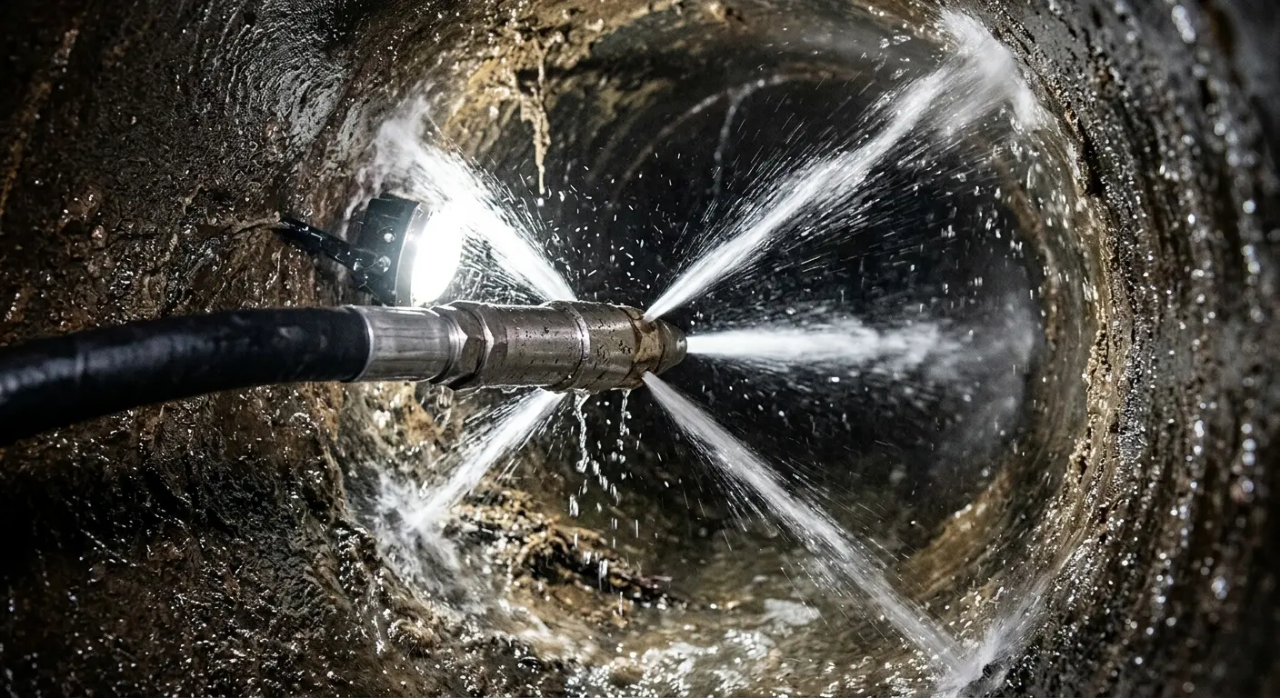 High-pressure hydro jetting nozzle cleaning sewer pipe for Storm Drain Cleaning in Kimball